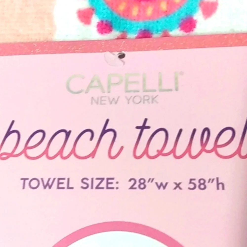 CAPELLI NEW YORK BEACH TOWEL - White Unicorns & Rainbows - SIZE 28W X 58H NWT